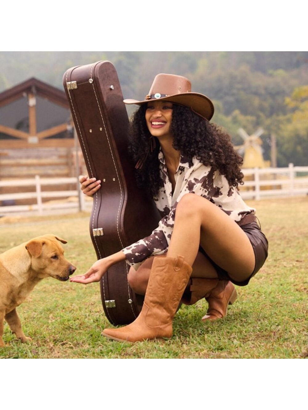 DREAM PAIRS Women's Tan Faux Leather Mid-Calf Classic Comfort Cowboy Boots - Picture 6 of 6